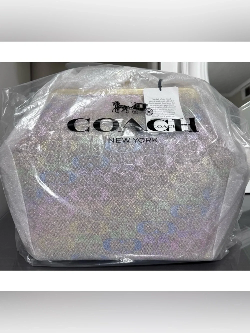 COACH Large Kisslock Frame Bag- RAINBOW Crystal Signature Jacquard
